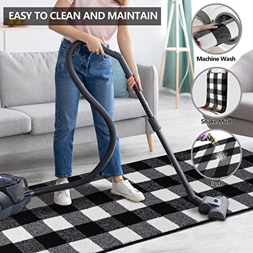 FONEYI-Buffalo-Plaid-Rug-20-x-59-Inches-Non-Slip-Black-and-White-Check-Rugs-Indoor-or-Outdoor-Rugs-for-Layered-Door-Mats-Washable-Fall-Front-Door-Mat-for-Front-Porch-Kitchen-Farmhouse-Entryway FONEYI Buffalo Plaid Rug 20 x 59 Inches Non Slip Black and White Check Rugs Indoor or Outdoor Rugs for Layered Door Mats Washable Fall Front Door Mat for Front Porch Kitchen Farmhouse Entryway