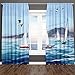 Produktbild JZZFBW 100% blickdichter Vorhang mit Ösen, blau Meer segelboot Landschaft 200x215CM 2 Stück, Verdunkelungsvorhang Verdunkelungsvorhang mit blickdichten Farben, Gardinen, Blickdicht für das Wohnzimmer