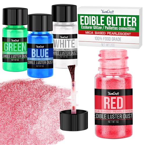 Juego de purpurina comestible de 4 colores metálicos, 5 g/botella, polvo de sabor neutro para decoración: bebidas, cócteles, tartas, fondant y chocolate, colorante alimentario con purpurina