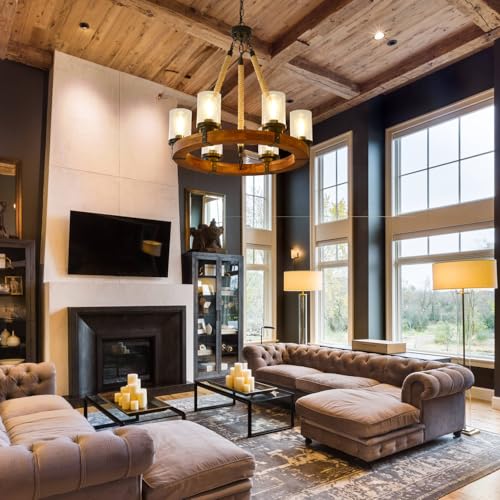 6-Light-Round-Wagon-Wheel-Chandelier-Farmhouse-Rustic-Pendant-Light-Fixture-with-Seeded-Glass-ShadesWood-Industrial-Hemp-Rope-Chandelier-for-Living-Room-Dining-Room-Kitchen-Island-Wood-600-6T-UP 6 Light Round Wagon Wheel Chandelier Farmhouse Rustic Pendant Light Fixture with Seeded Glass ShadesWood Industrial Hemp Rope Chandelier for Living Room Dining Room Kitchen Island Wood 600 6T UP