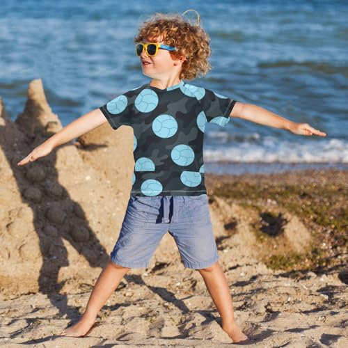 Cartoon Balls Camouflage Blue Short Sleeve Bathing Suit Girls Swimsuits for Little Girls Teen Rash Guard Swimsuit for 3-12 Years trajes de bano para ninas4