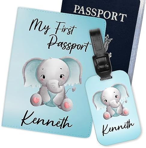 My First Passport Elephant Personalized Passport and Luggage Tag For Baby Boy, Travel Accessories, Travel Gift (Set(Passport and Luggage Tag))