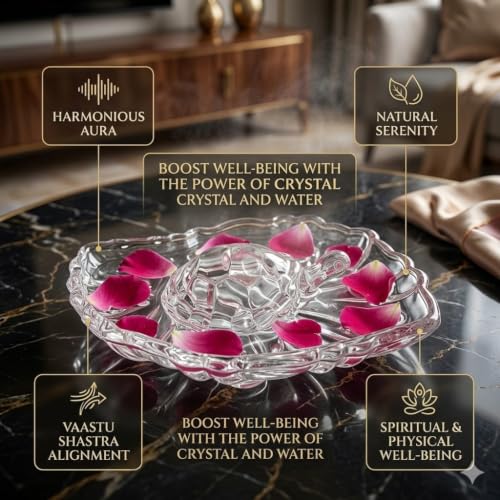 Image of SAUDEEP INDIA Crystal Turtle with Leaf Tray for Home Decor | Vastu Feng Shui Tortoise with Plate for Good Luck | Wealth & Prosperity Table Accent | Gift for Home & Office-16x11x3 cm