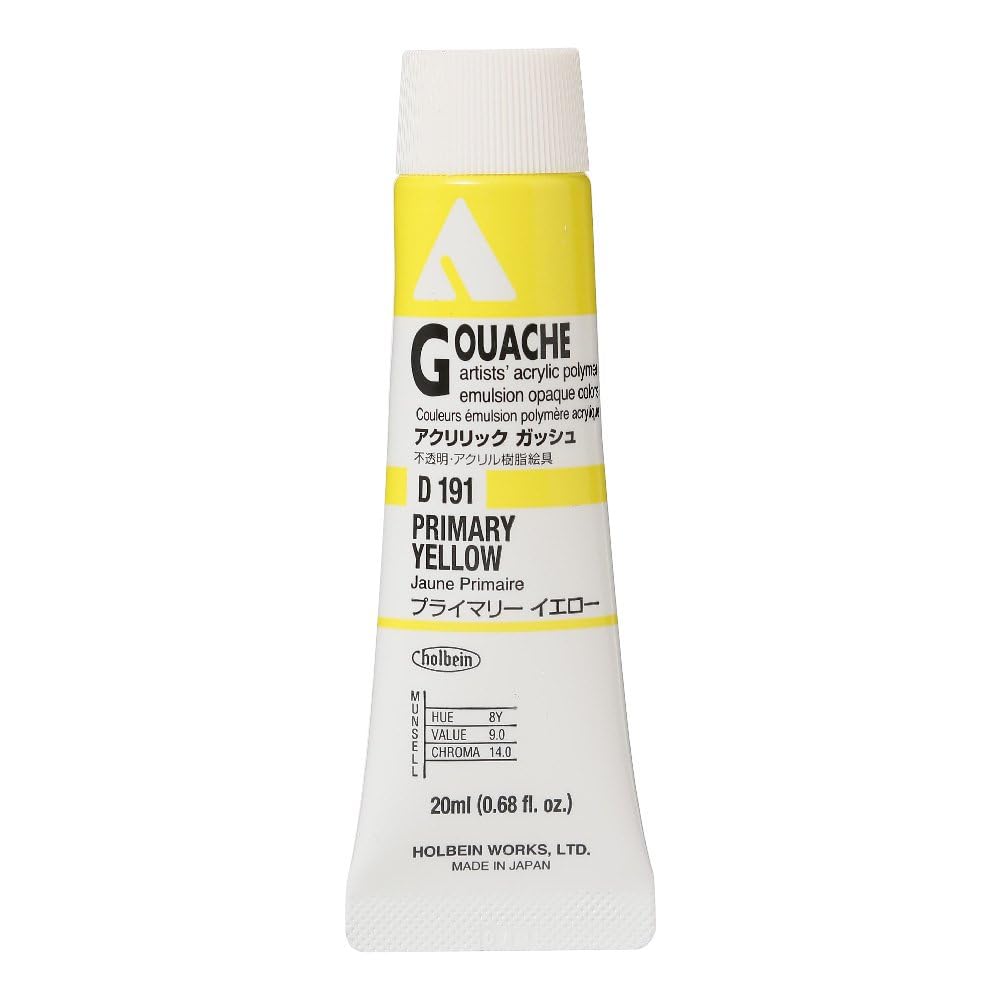 Holbein Primary Yellow Acryla Gouache Artists Acrylic Polymer Emulsion, 20Ml (D191)