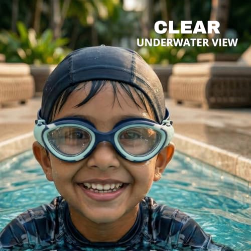 Image of BURNLAB Swimming Goggles for Kids, Clear Vision Pool Goggles for Boys & Girls, Easy Adjustable Strap (Tibetan and Blue Green)