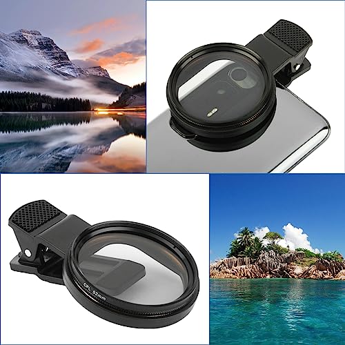 Image of 52mm Clip-on CPL Phone Camera Lens Filter, Universal CPL Phone Camera Lens Polarizer Clip-On Cellphone CPL Filter Compatible with iPhoneSamsung /Android Smartphones(Size:52mm)