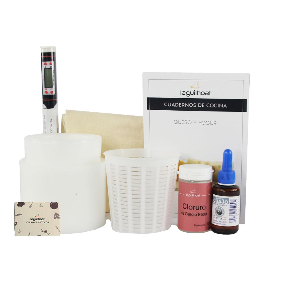 Cocinista Kit para hacer queso casero estándar con moldes, fermentos, cuajo, termómetro y tela Incluye cuaderno recetas para queso fresco, untable y curado
