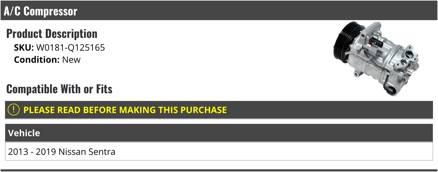A/C Compressor - Compatible with 2013-2019 Nissan Sentra