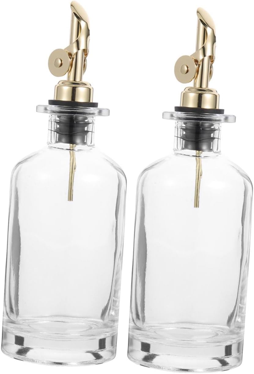 Glass Oil Dispenser Bottle Set 2 X 500ml with Automatic Opening Spout, Kitchen Oil and Vinegar Cruet, Anti-leak Glass Seasoning Bottles for Cooking and Salad