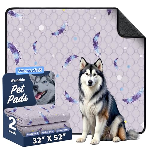 Image of Washable Dog Pee Pads, Non-Slip Waterproof, 32 x 52 in, 2 Pack, Feather | Super absorbent, waterproof and non-slip; washable, reusable dog pads for crates, playpens, floors, furniture and travel