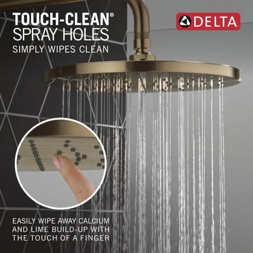 Image of Delta Modern 14 Series Round Rain Shower Faucet Set, Brushed Gold Shower Head and Handle Set, Valve Trim Kit, Champagne Bronze T14269-CZ-PP (Valve Not Included)