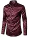 ZEROYAA Men's Luxury Jacquard Long Sleeve Dress Shirt Shiny Satin Slik Like Wedding Party Prom Shirts ZLCL27-Maroon X-Large