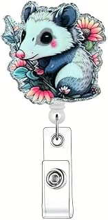 Flower Cute Mouse Badge Holder Retractable Animal Nurse Badge Clip with Alligator Clip RN LPN CNA MA Medical Worker Badge Reel for Teacher Student Office Worker