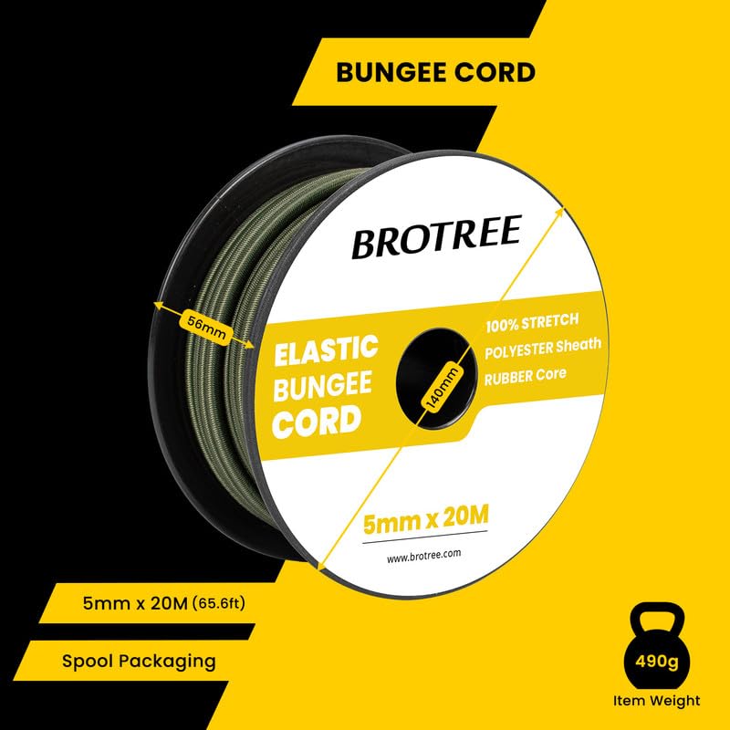 Brotree Bungee Cord Elastic Shock Cord 5mm x 20m Bungee Rope Heavy Duty for Trailer Tarpaulin, Tent Pole, Kayak and Backpack - Image 2