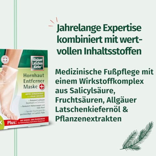 ALLGÄUER LATSCHENKIEFER Hornhaut Entferner Maske Plus, für geschmeidige und zartere Füße, reduziert Hornhaut & Schwielen, Hühneraugen & raue Haut und spendet Feuchtigkeit., 1 Stück (1er Pack)
