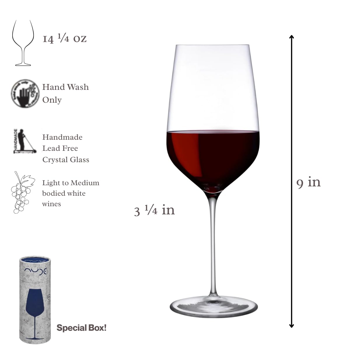 Nude Weinglas, Stem Zero Masterglass – Kristall-Rot- und Weißweinglas mit langem Stiel für jeden Wein und Champagner, bleifrei, spülmaschinenfest, 404 ml