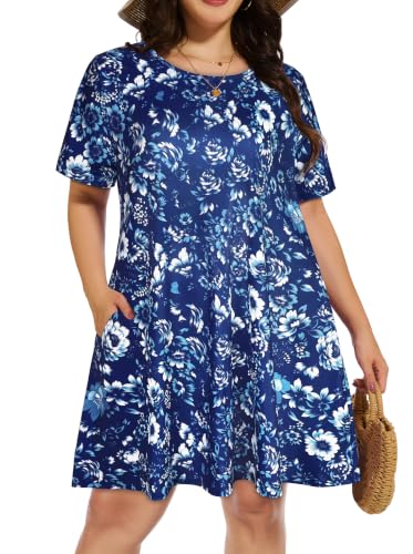 Image of elescat Plus Size Summer Dresses for Women Casual Short Sleeve Pockets Loose Oversized T Shirt Sundress 2026