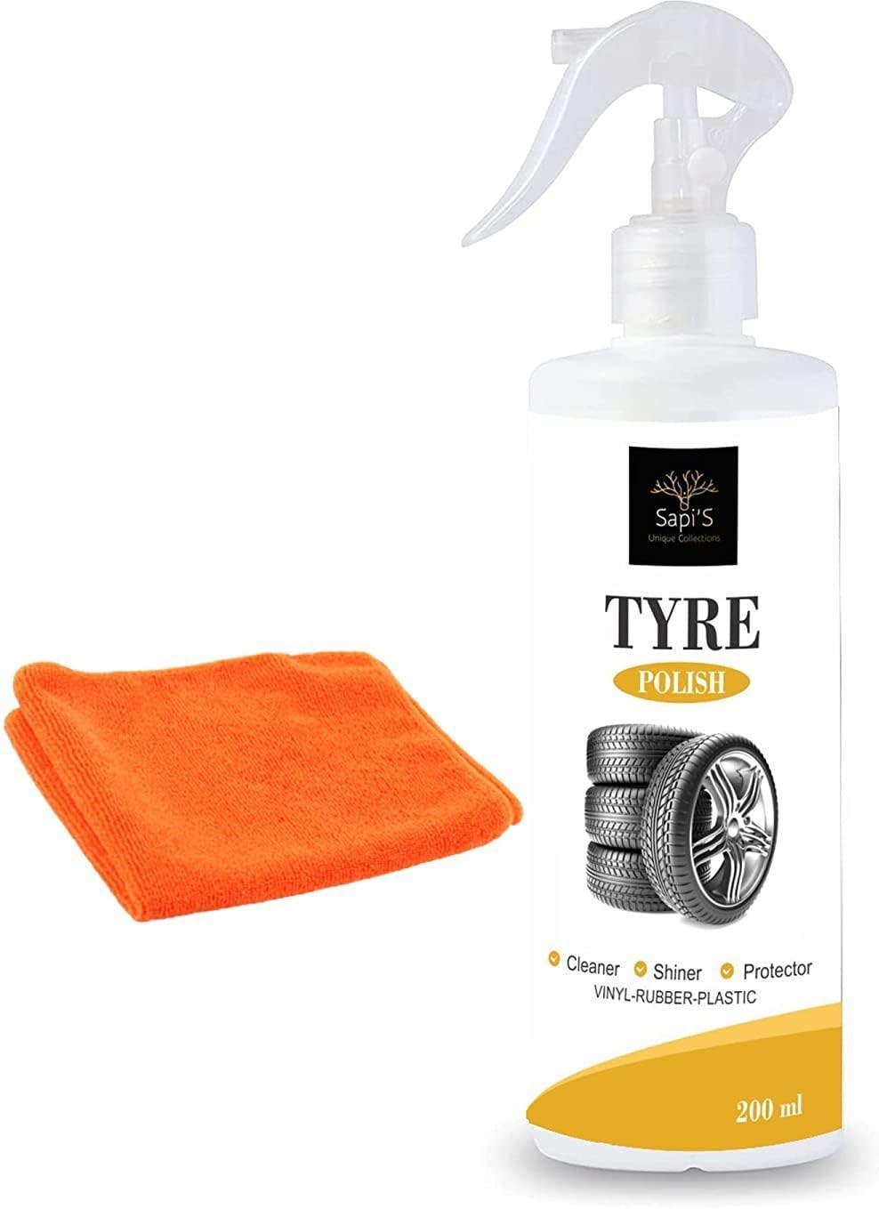 SAPI'S Tyre Polish (Pack of 2) - 200ml Black Tyre Shine, Zero Dust, Microfiber Cloth Included, Wheel & Tire Cleaner-image-41