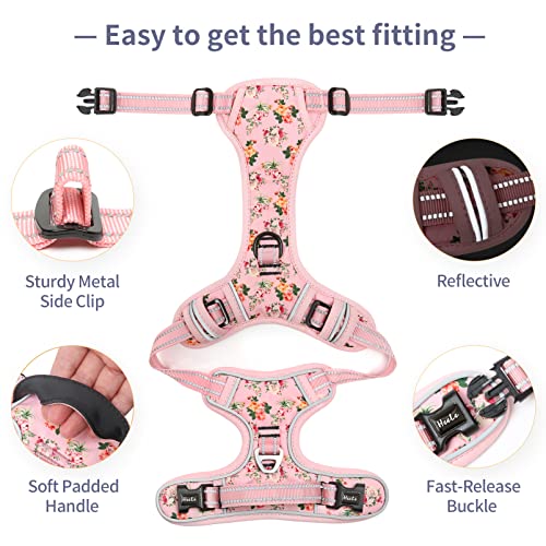 HEELE No-Pull Hundegeschirr, Brustgeschirr für Mittelgroße Hunde, Weich Atmungsaktiv Einstellbar Reflektierend Hundegeschirr Anti Zug mit Gepolstert Griff, Pink, S