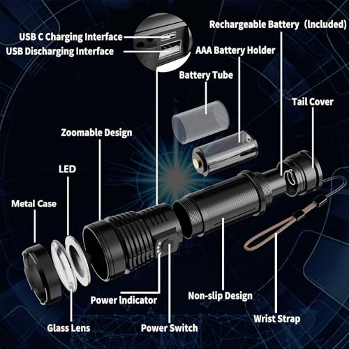 Esgofo X16 Flashlights High Lumens Rechargeable,1000000 Lumens Super Bright Handheld Led Flash Light,Powerful Emergency Linternas thumb #7