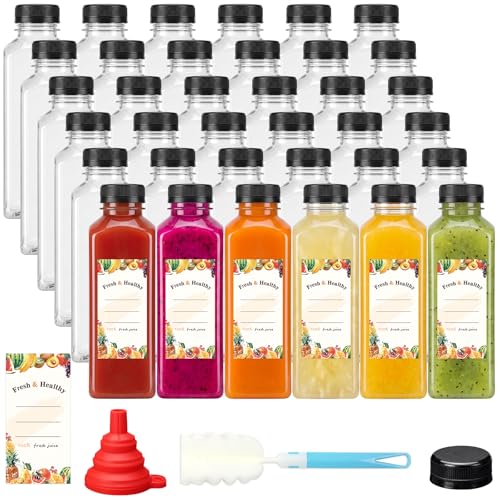 Moretoes 42pcs 16oz Plastic Juice Bottles with Caps Reusable Juicing Bottles with Lids Clear Containers for Smoothies and Other Beverages