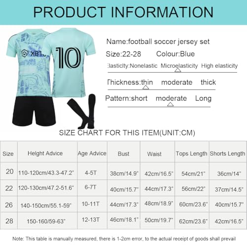 Genérico Traje de fútbol de Niño, Camiseta Deportiva de Fútbol para Niño No.10, Verde Soccer Jersey con Camiseta, Pantalones, Calcetines, 130-140cm
