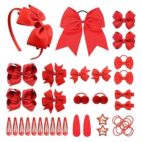 SKHAOVS 40 Pezzi Rosso Tiny Hair Bows Clips Grosgrain Ribbon Bows Barrette per capelli Mollette per Capelli Bambina Fermagli Capelli Clip Dolci Elastici Ragazze Bambini Neonati (Rosso)