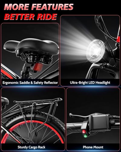 Image of Electric Bike for Adults, 1500W Peak E Bikes, 28+MPH, 26 inch Fat Tire Ebikes | 48V 15Ah /20Ah Electric Mountain Bike, 60+ Miles Electric Bicycle,7 Speed