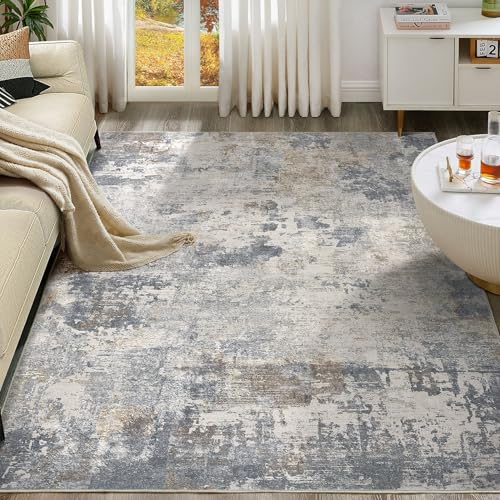 7x10 Area Rug Living Room Rugs - Washable Neutral Modern Abstract Soft Thin Large Rug Indoor Floor No Slip Rug Carpet for Bedroom Under Dining Table Home Office Decor - Blue Grey