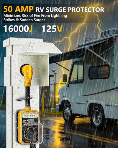 Image of RV Surge Protector 50 Amp,16000 Joules Circuit Analyzer for Camper | RV Surge Voltage Protection with Safety Certification, RV Adapter Plug with Waterproof Cover for Travel Trailers