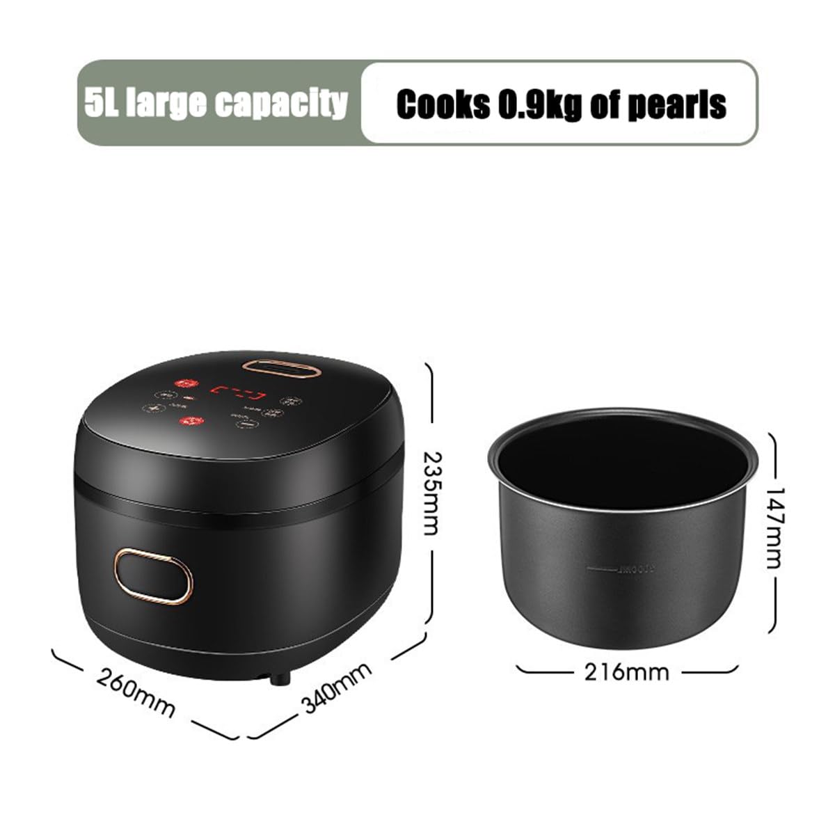 Pot de Perles 5L entièrement Automatique, cuiseur de Perles de Tapioca Commercial pour Le thé Boba, Le thé à Bulles et Le thé au Lait, écran Tactile 900W