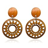 T-ztoss Retro Handmade Wood Simple Geometric Hoop shape Earrings Natural Wooden Hollow Drop Dangle E