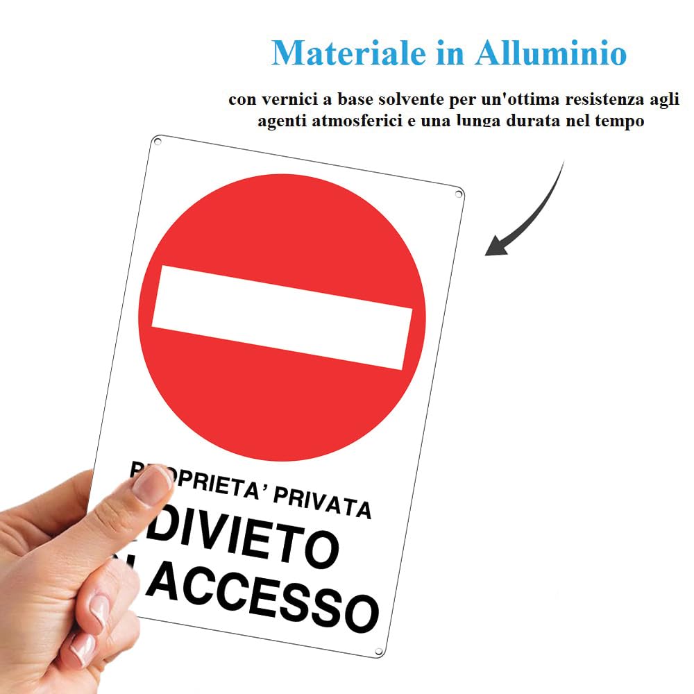 Paluplus 6 Cartelli Segnaletici Divieto di Accesso Proprietà Privata, Misura 20X30 cm, Pannello di Divieto in Alluminio per Aziende, Uffici, Magazzini, Condomini, Made Italy -903A