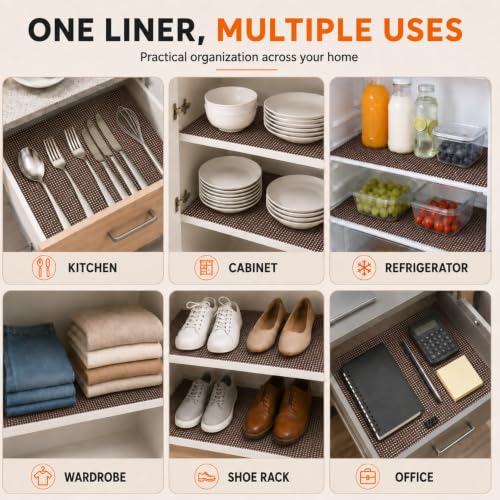 Image of Ash & Roh - Anti Slip Drawer Mat for Shelf and Shelves, Strong and Durable Non-Adhesive Grip Liner Mat for Bedroom Wardrobe Cabinet and Kitchen Place mats (WALLNUT (30x500))