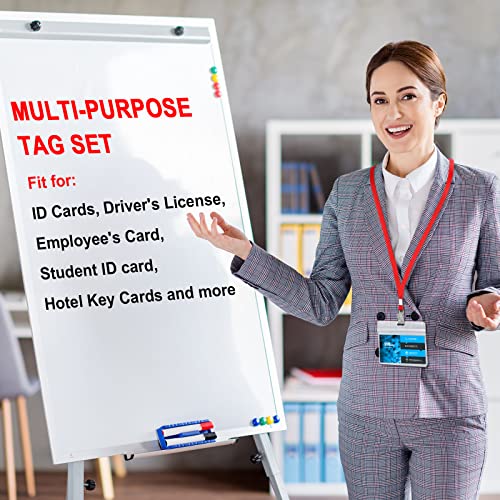 Image of Marspark 50 Sets Clear Name Tags with Lanyard, Lanyards for ID Badges Reusable Strap with ID Holder Plastic Name Badges for Adults Business School Church Conference (Red)