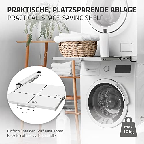 ML-Design Zwischenbaurahmen mit Ausziehplatte aus Stahl, 60x60 cm, Weiß, Verbindungsrahmen für Waschmaschine/Trockner… – Bild 4