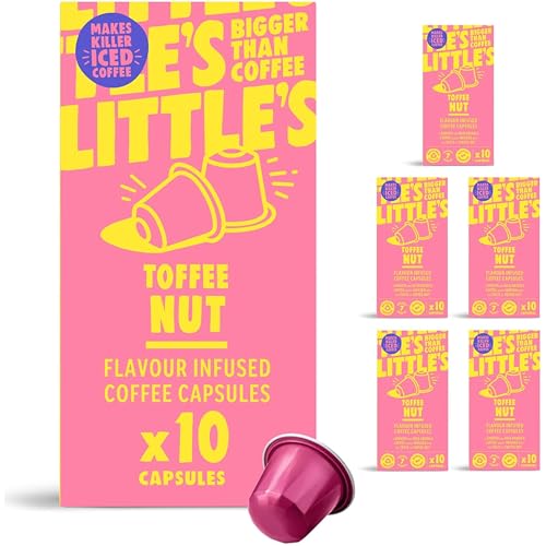 Little's Toffee Nut Flavour Coffee Capsules Compatible With Nespresso, 10 x 6 pack (60 Capsules) - Coffee Pods Nespresso Compatible - Vegan Friendly, Low Calories, No Added Sugar