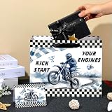Yomaiha Dirt Bike Birthday Gift Bag for Boys Motocross Motorbike Wrapping Paper with Tissue Paper Greeting Card for Dirty Bike Birthday Party Decoration Supplies