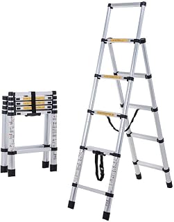 LAJUU Ladders,Telesladder Portable Collapsible Ladder,Herringbladder,Home Folding/Lifting Multifunctional Indoor Thick Aluminum Alloy Retractable Staircase