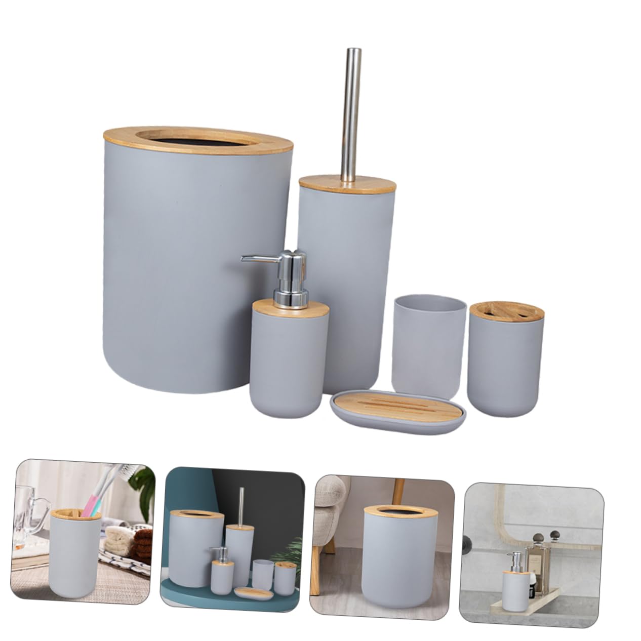 MAGICLULU Utensilios De Baño Bote De Basura Soporte para Cepillo De Dientes Vaso para Enjuague Bucal y Botella De Loción