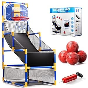 Kids Arcade Basketball Game Set with 4 Balls and Air Pump, Indoor Outdoor Basketball Hoop Sports Toy Gifts for Kids Boys Girls 3-12 Years Old, Ideal for Competition and Carnival Party Games