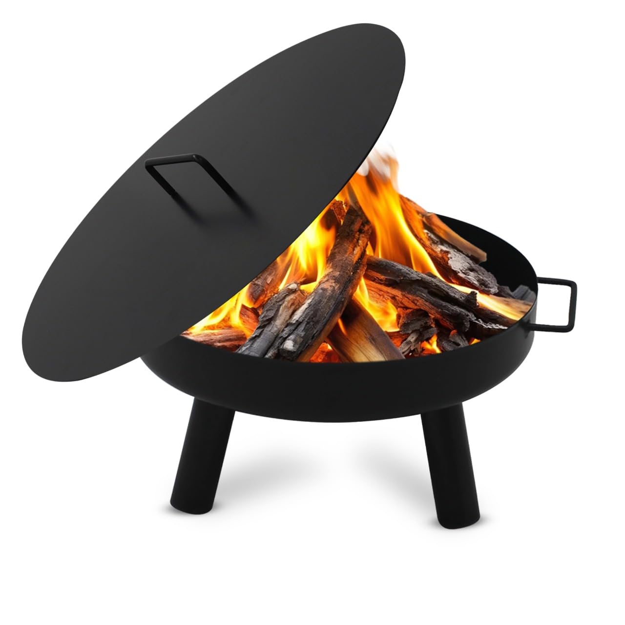 Abdeckung passend für Feuerschale Ø 60 cm, Abdeckung für Feuerstelle für den Garten, Terrasse und Balkon, Stahl,Schwarz