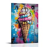 Contemporary Vanilla Ice Cream Graffiti Colorful Cone Wall Art Print Canvas Art Posters for Room Aesthetic And Wall Art Picture Living Room Decor 24x36inch(60x90cm)