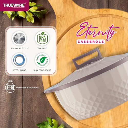 Image of Trueware Eternity Inner Steel Insulated 1500ML Thermoware Casserole | BPA Free | Odour Proof | Food Grade | Easy to Carry | Serving | Curd Maker | Hot Pot (Brown)