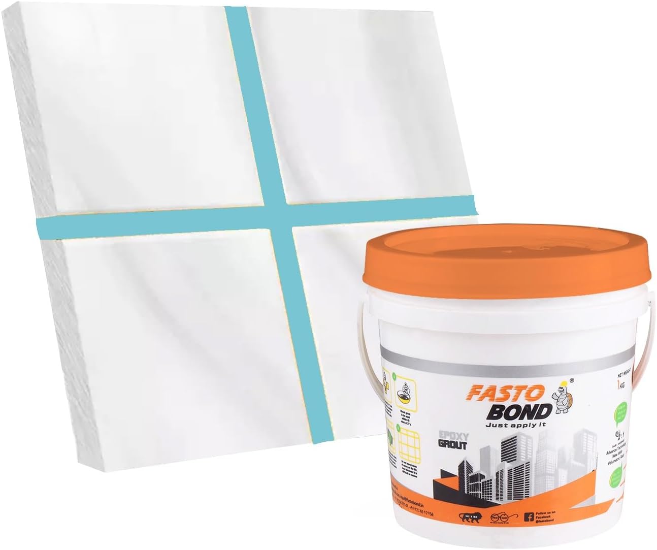 Fastobond Epoxy Grout For Tiles - 1 Kg - Sky Blue Color Epoxy Tile Grout_Fastobond | 3 components only | Premixed Filler for uniform finish