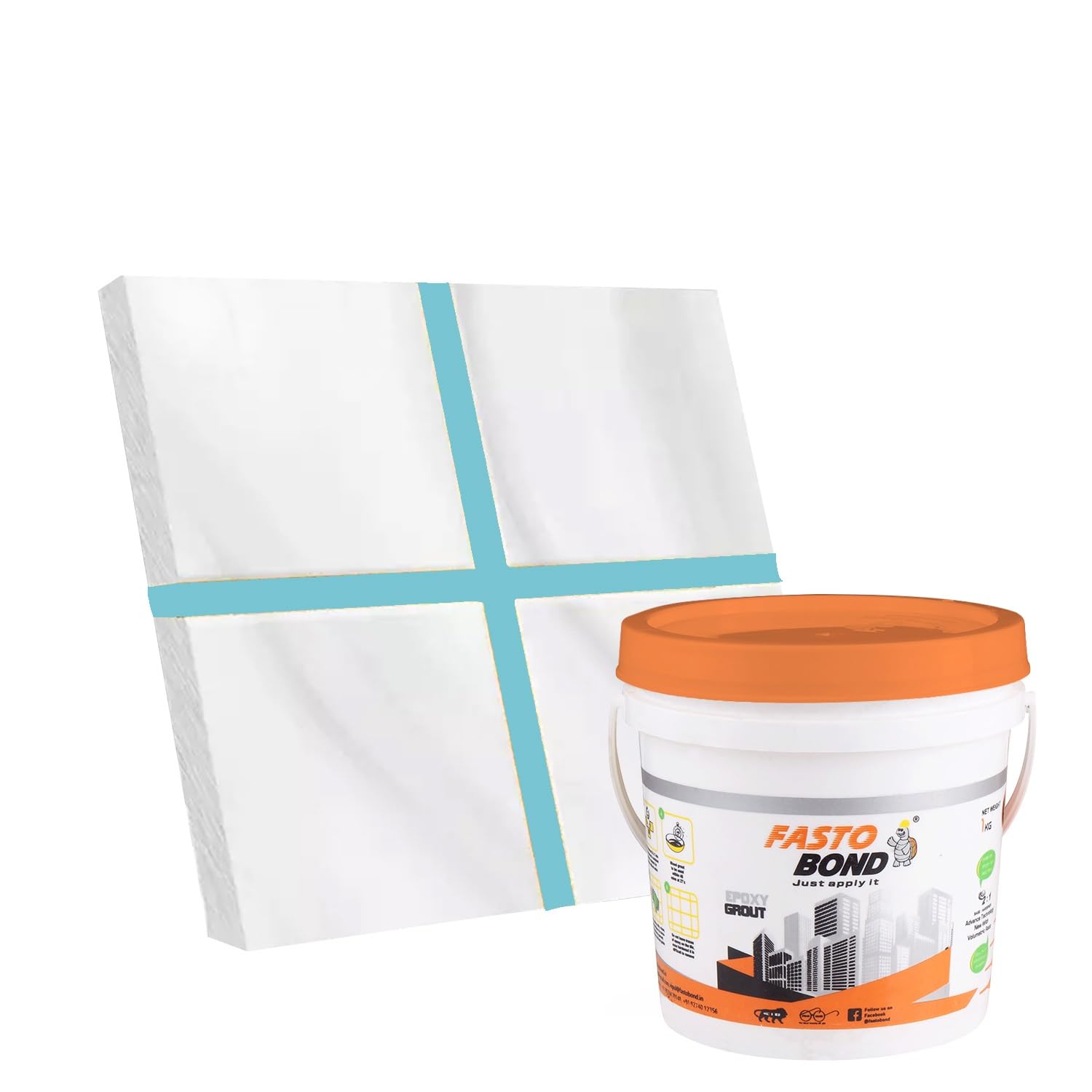 Fastobond Epoxy Grout For Tiles - 1 Kg - Sky Blue Color Epoxy Tile Grout_Fastobond | 3 components only | Premixed Filler for uniform finish