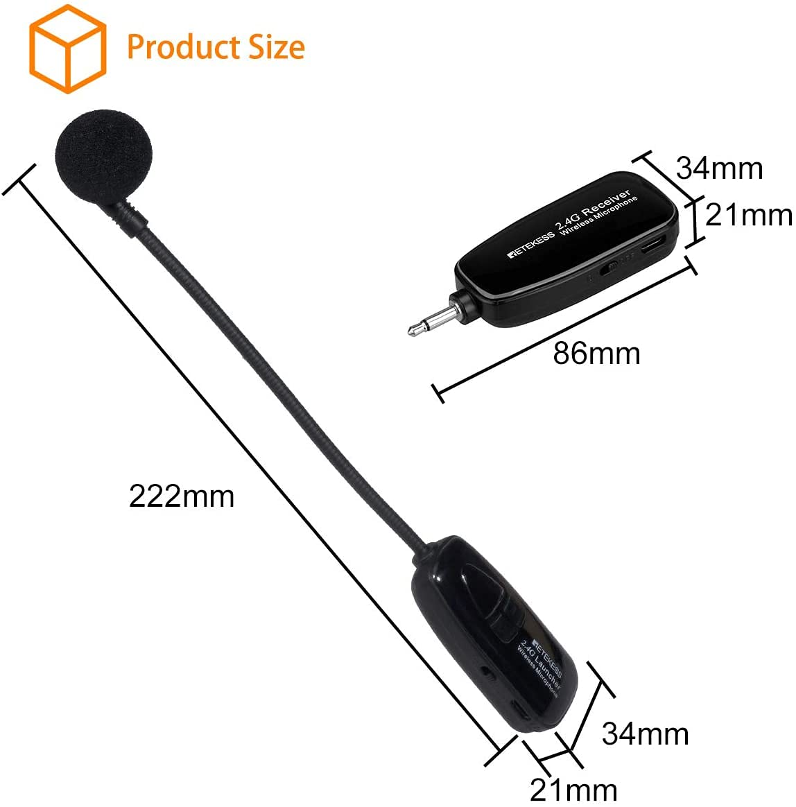 Retekess TT123 System Mikrofonu Bezprzewodowego,Mikrofon i Zestaw Słuchawkowy ze Wzmacniaczem, 2 w 1, Akumulator, 2,4G, Bezprzewodowy Zestaw Słuchawkowy z Mikrofonem, do Wzmacniacza głosu, Nauczanie
