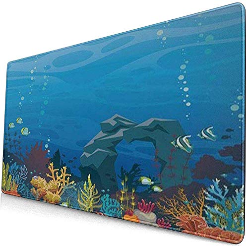 Preisvergleich Produktbild Gaming Extended Mouse Pads mit Rutschfester Gummibasis Bunte Korallenrifffische Steinbogen unter dem Meer 30X80 cm
