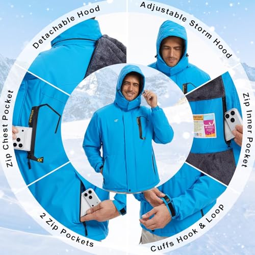 Image of QPNGRP Mens Waterproof Fleece Ski Jacket Windproof Winter Snow Coat