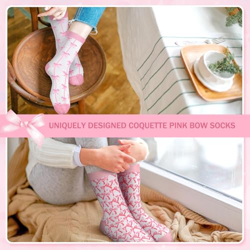 Image of Jadive Coquette Pink Bow Socks Pink Bow Women's Inspired Socks Ornament for Birthday Decor Gift